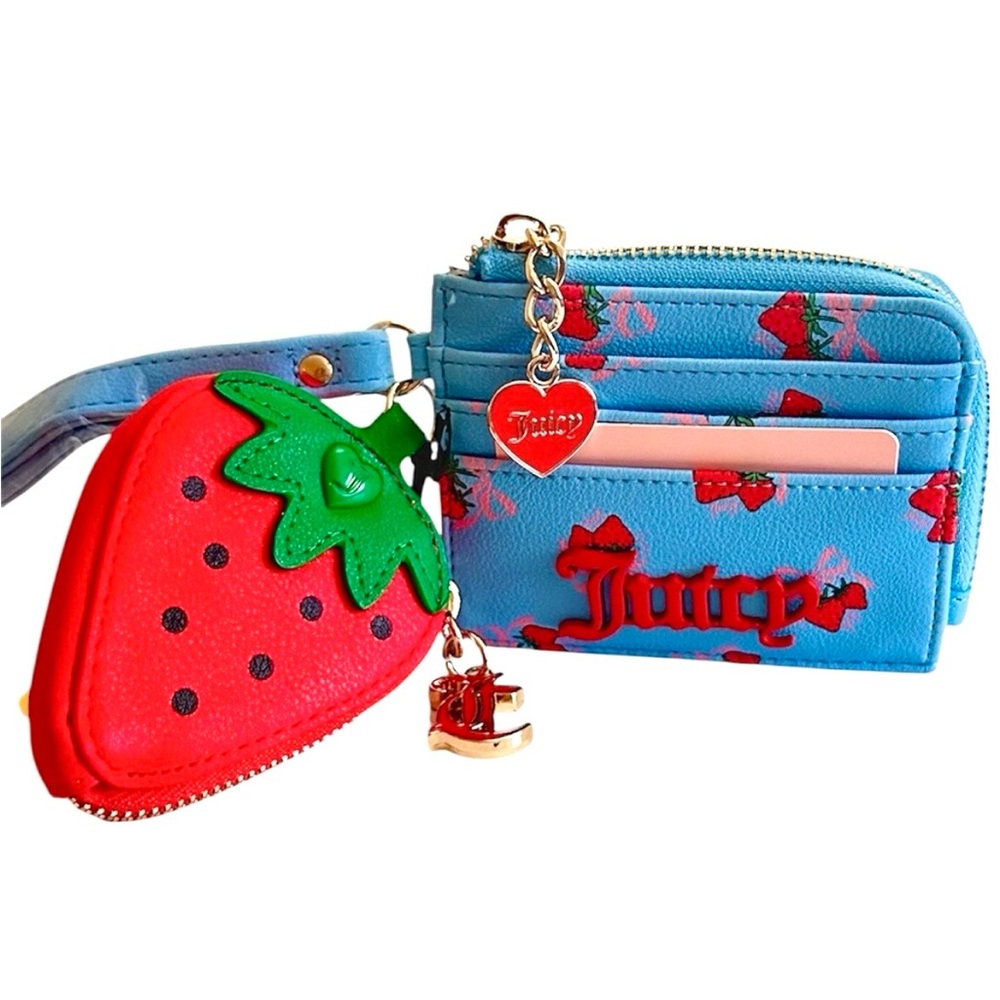 Juicy Couture Blue Card Holder with Red Strawberry Coin Pouch